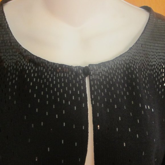 St John Evening Black Sequin & Knit Shrug 3/4 sleeve fancy jacket size 6 - Picture 4 of 9